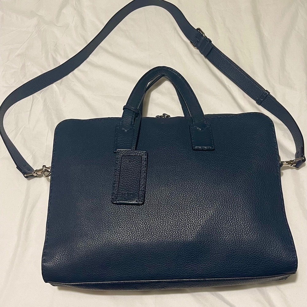 FENDI Selleria Lui Briefcase Blue Leather Bag